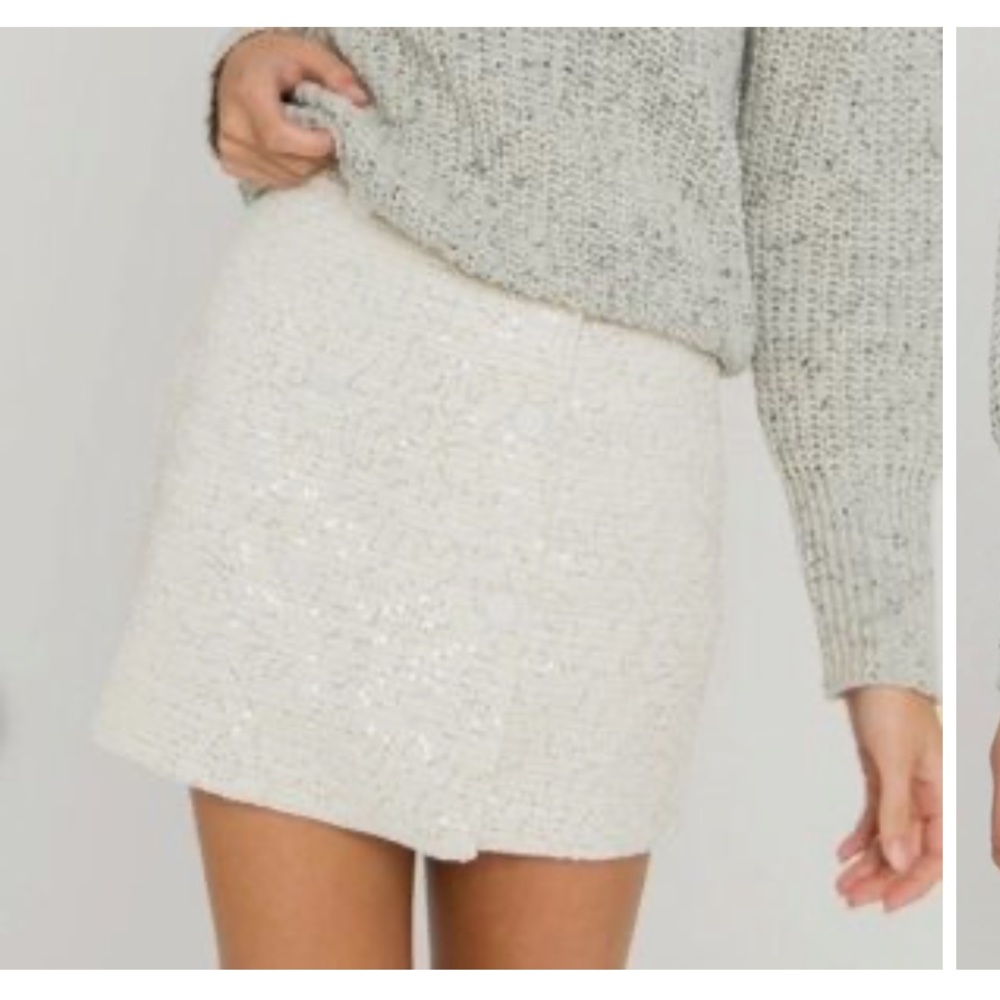 English Factory White Sequin Tweed Skirt